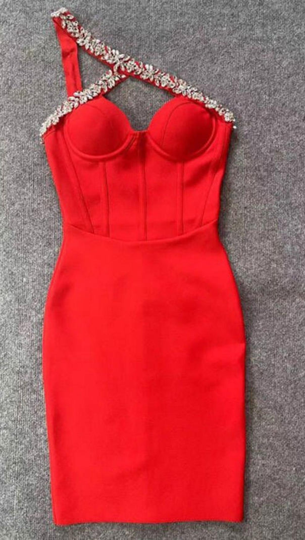 SCHWARZES CROSET-KLEID MIT KRISTALL-TRÄGERN