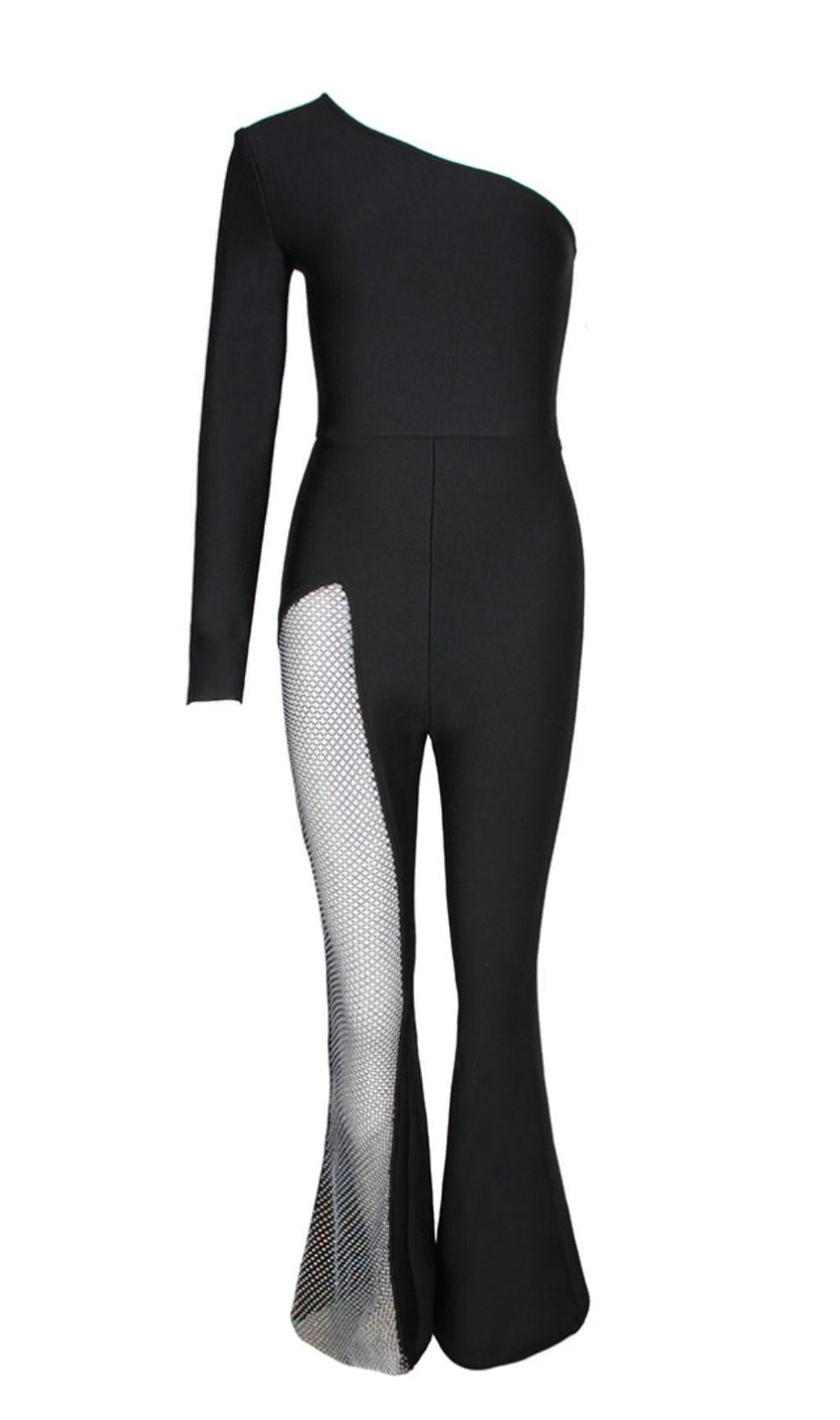 SCHWARZER JUMPSUIT MIT EINSEITIGEN ÄRMELN