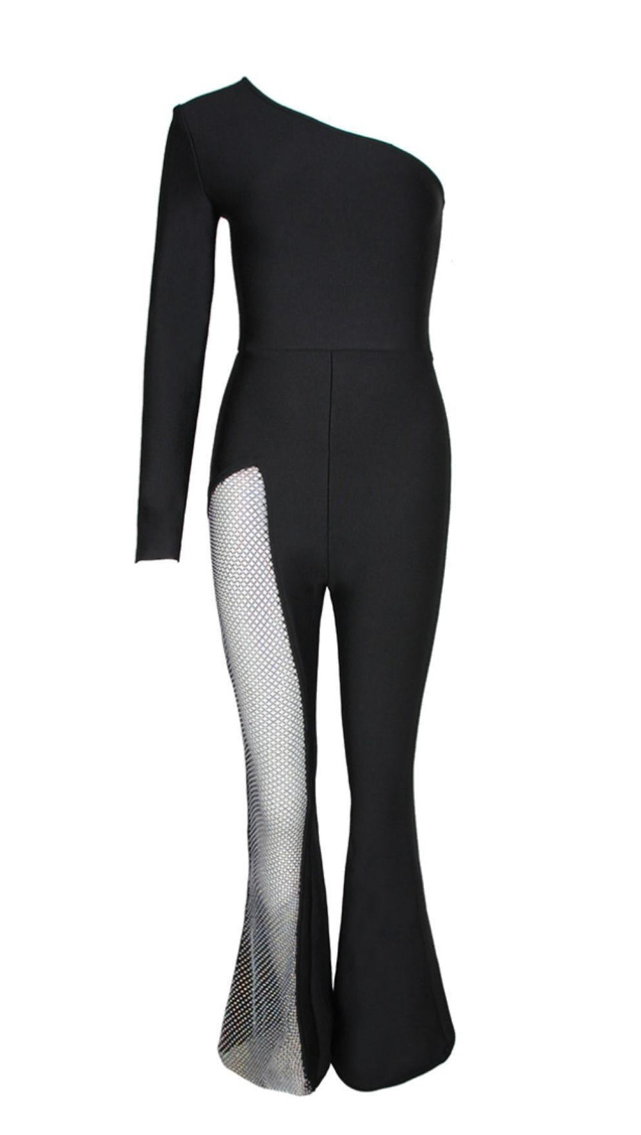 BLACK ONE-SIDE SLEEVED JUMPSUIT