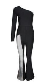 BLACK ONE-SIDE SLEEVED JUMPSUIT