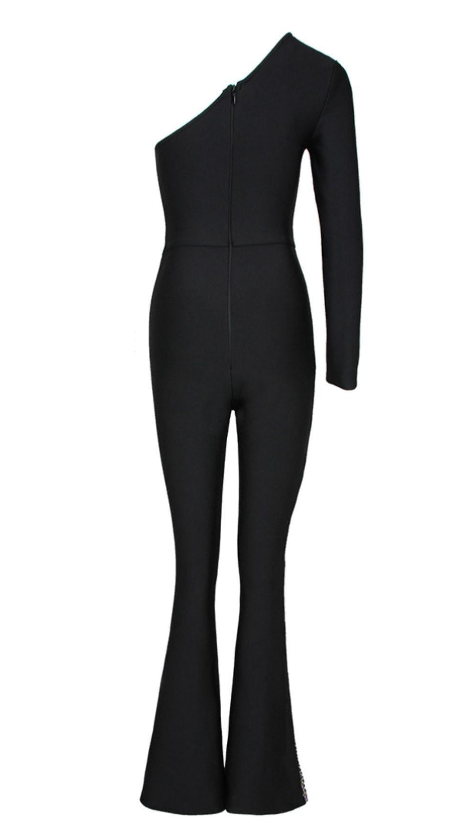 BLACK ONE-SIDE SLEEVED JUMPSUIT