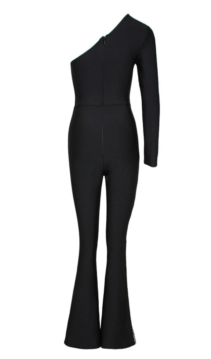 BLACK ONE-SIDE SLEEVED JUMPSUIT