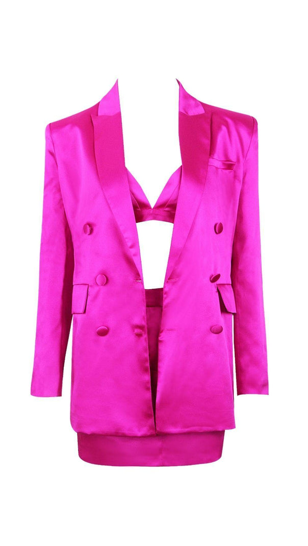 AIIZIE SATIN BLAZER SUIT IN PINK - product image