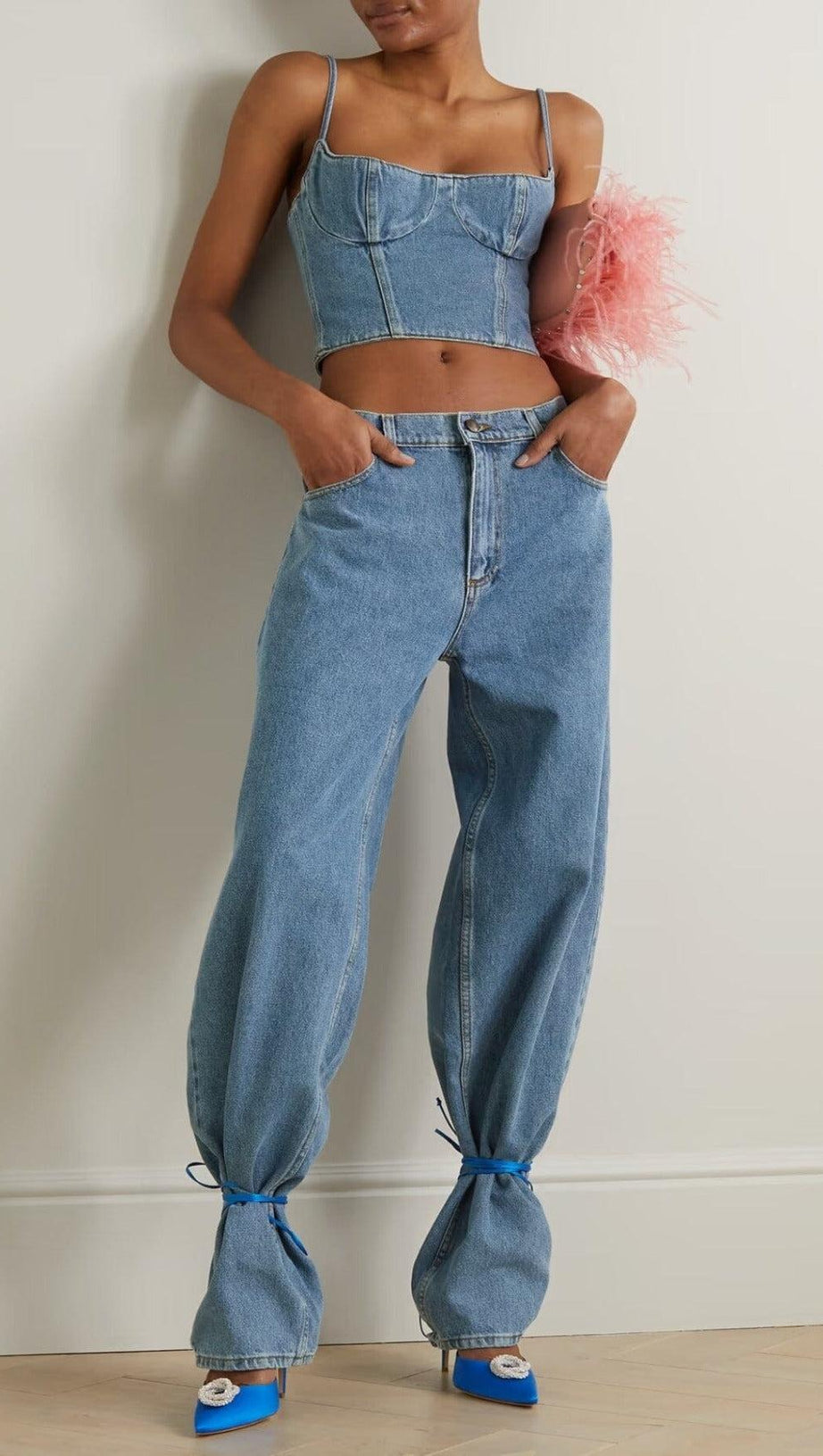 MOICU KURZES DENIM-CAMI-TOP