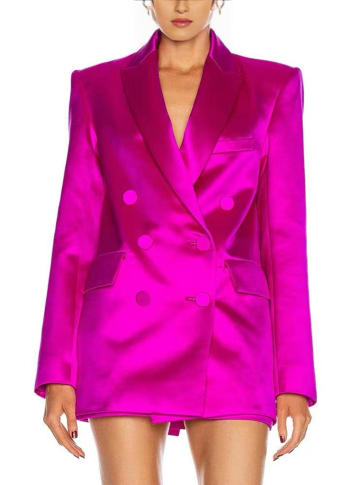 AIIZIE SATIN BLAZER SUIT IN PINK - product image
