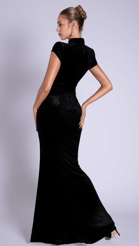 NOLWENN PEARL CHAIN CUTOUT RUFFLE DRESS