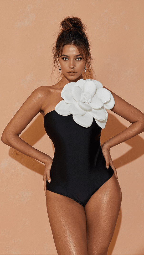 AIIZIE AURELIANA FLOWER ONE PIECE SWIMSUIT IN BLACK - product image