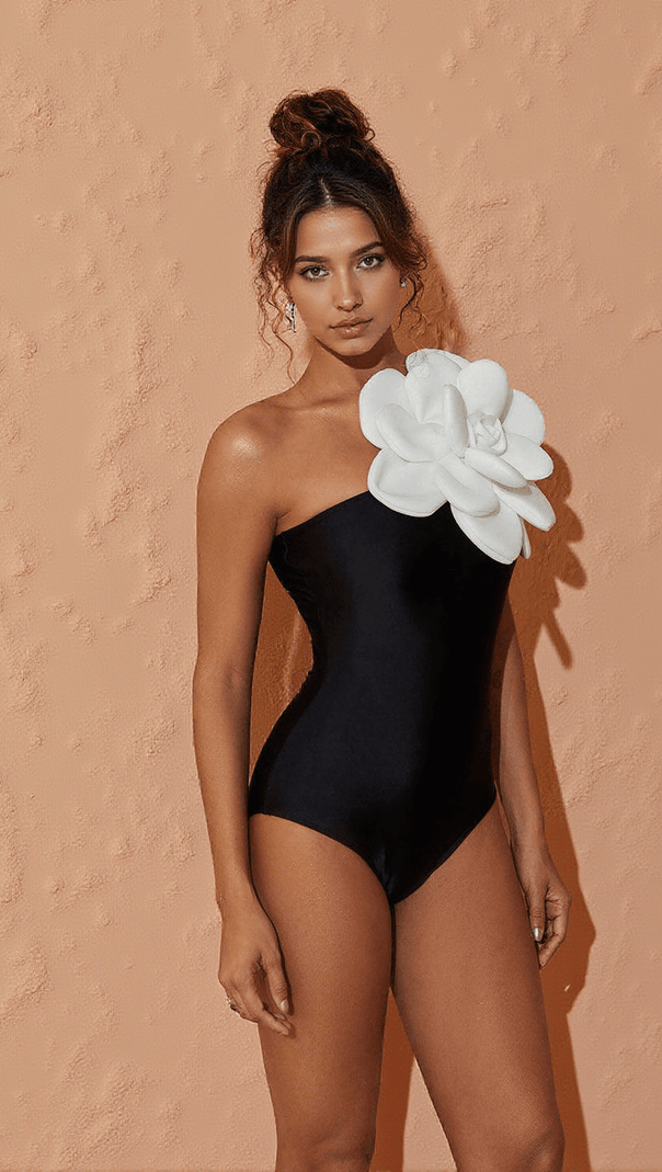 AIIZIE AURELIANA FLOWER ONE PIECE SWIMSUIT IN BLACK - product image
