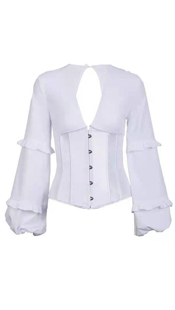 AIIZIE WHITE V-NECK BACKLESS CROSET TOP - product image