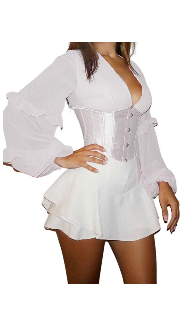 AIIZIE WHITE V-NECK BACKLESS CROSET TOP - product image