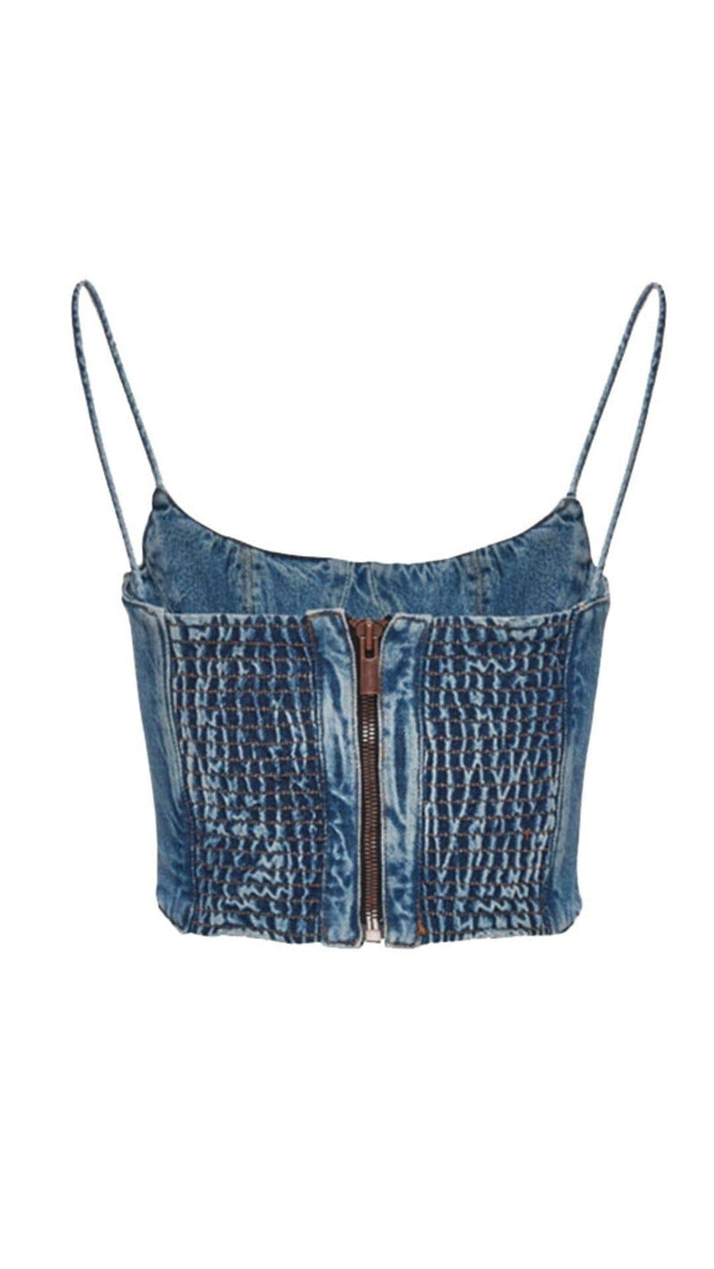 MOICU DENIM CROPPED CAMI TOP