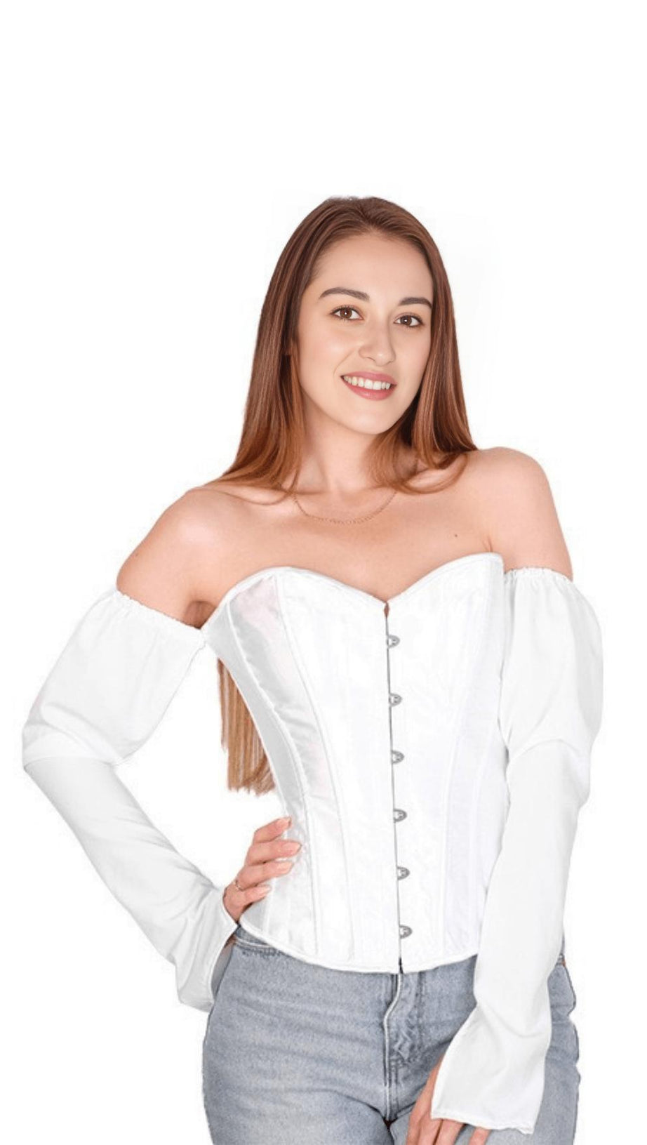 LACE-UP LONG PUFF SLEEVE CROSET TOP