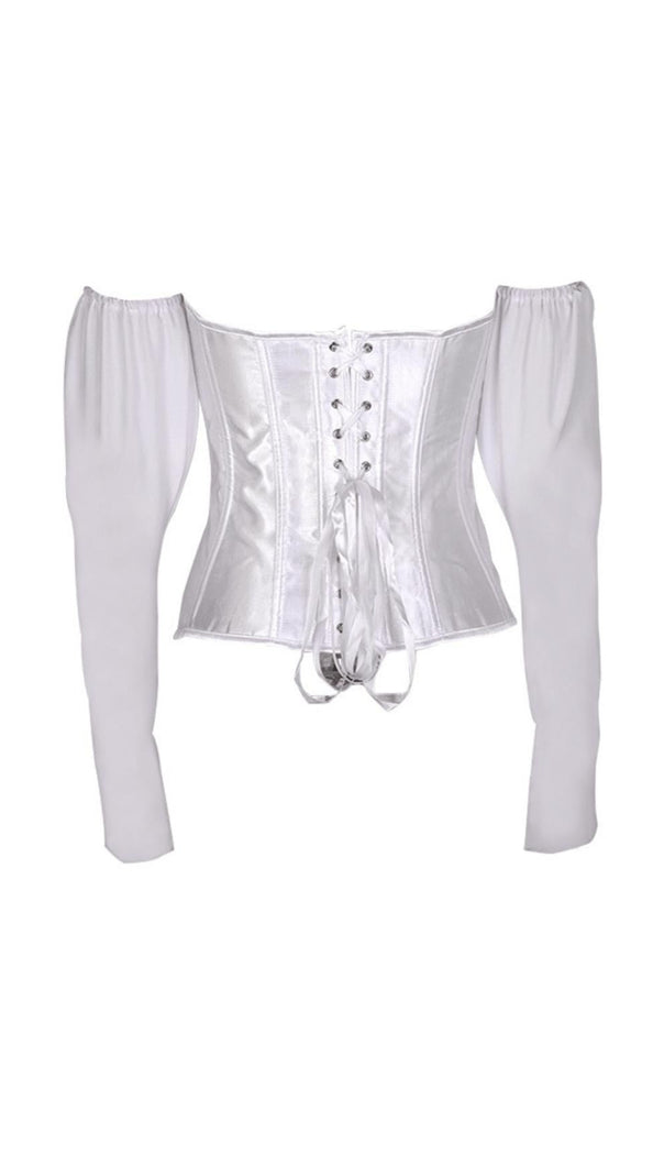 AIIZIE LACE-UP LONG PUFF SLEEVE CROSET TOP - product image