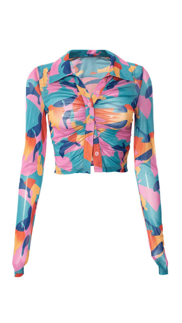 AIIZIE PRINTED MESH PLEATED TOP - product image