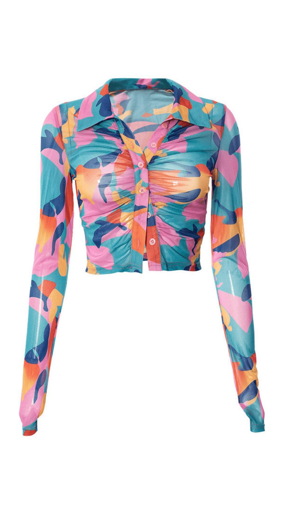 PRINTED MESH PLEATED TOP