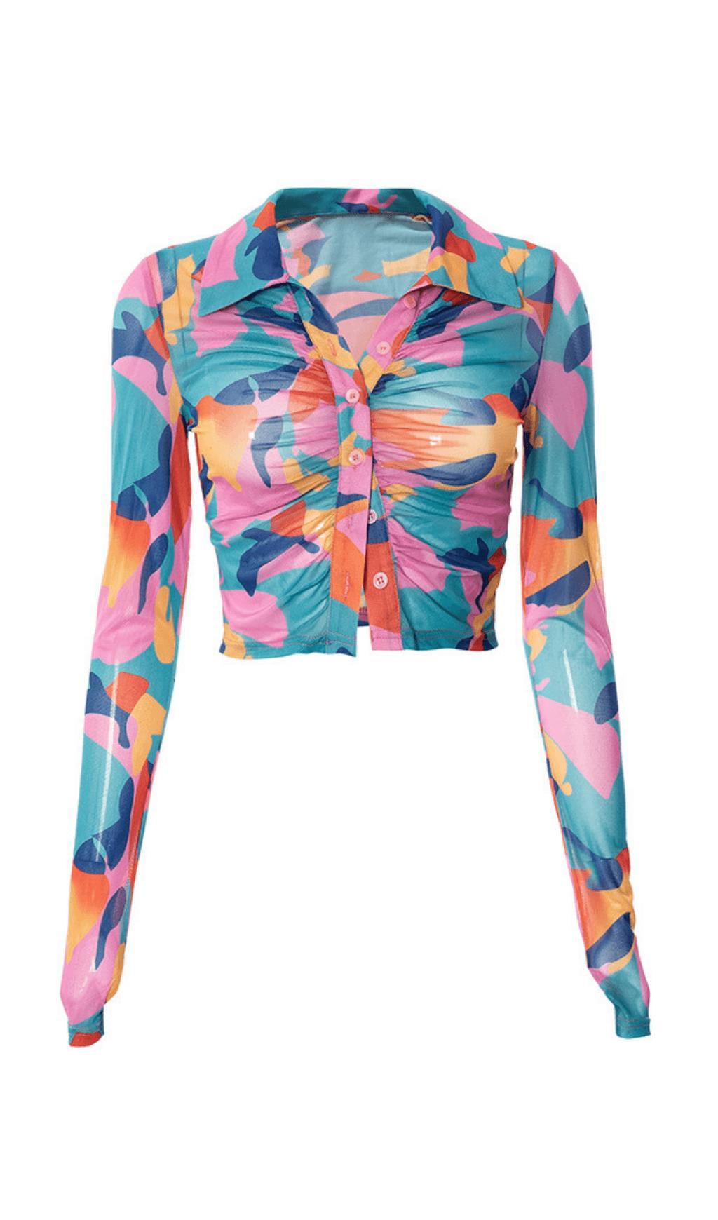 PRINTED MESH PLEATED TOP