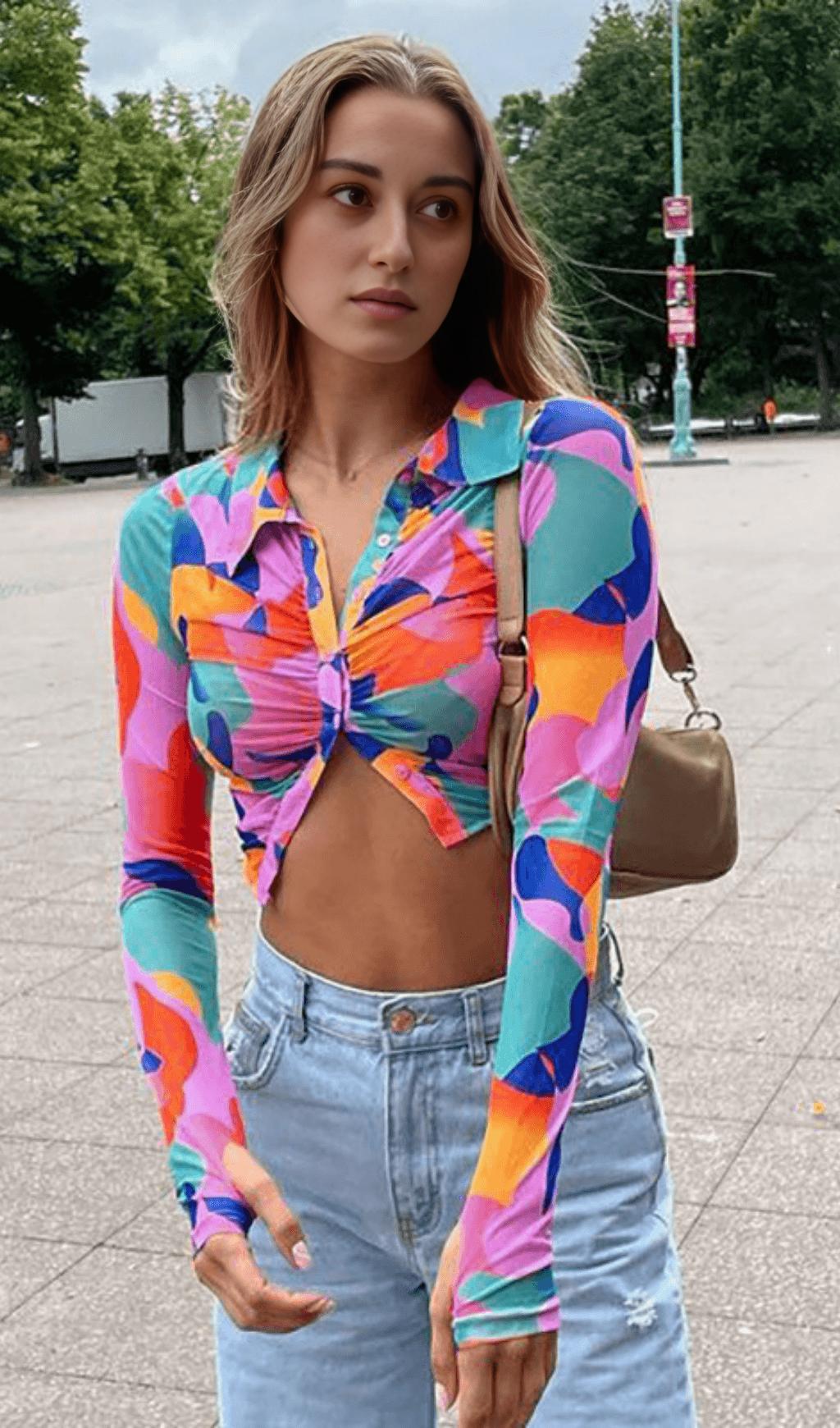PRINTED MESH PLEATED TOP