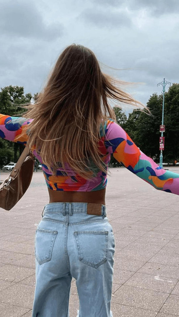 AIIZIE PRINTED MESH PLEATED TOP - product image