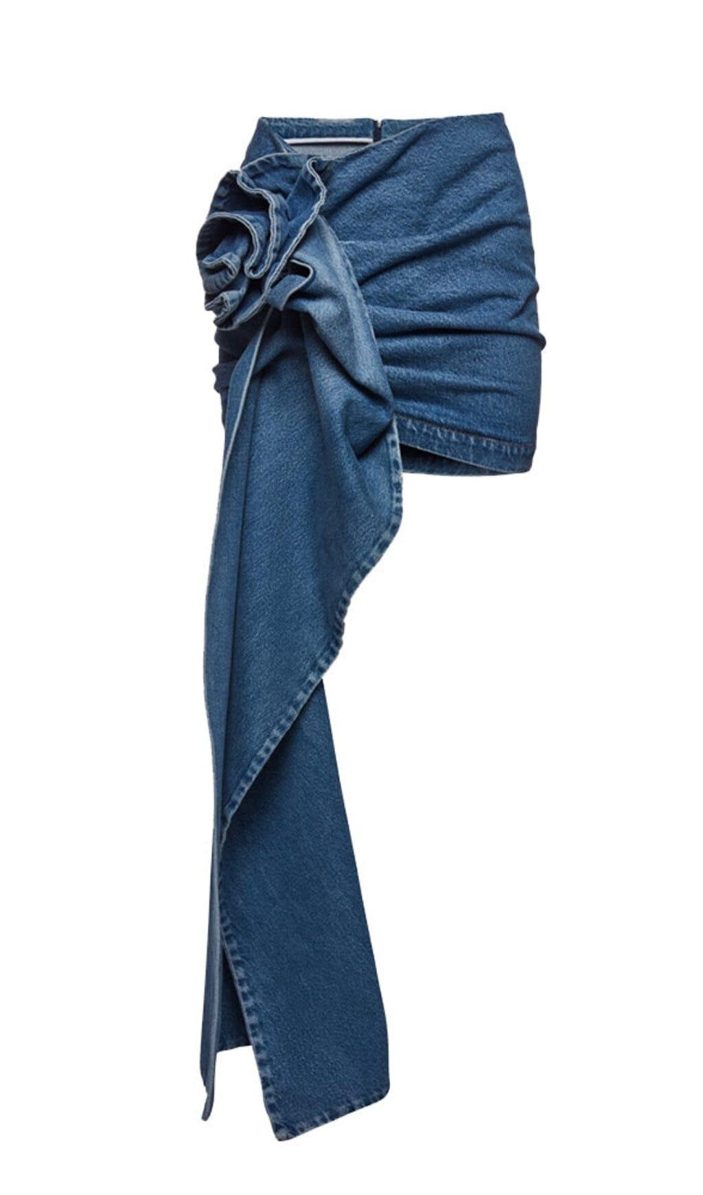 MOICU BLUMEN-JEANSROCK MIT ASYMMETRISCHEM SAUM