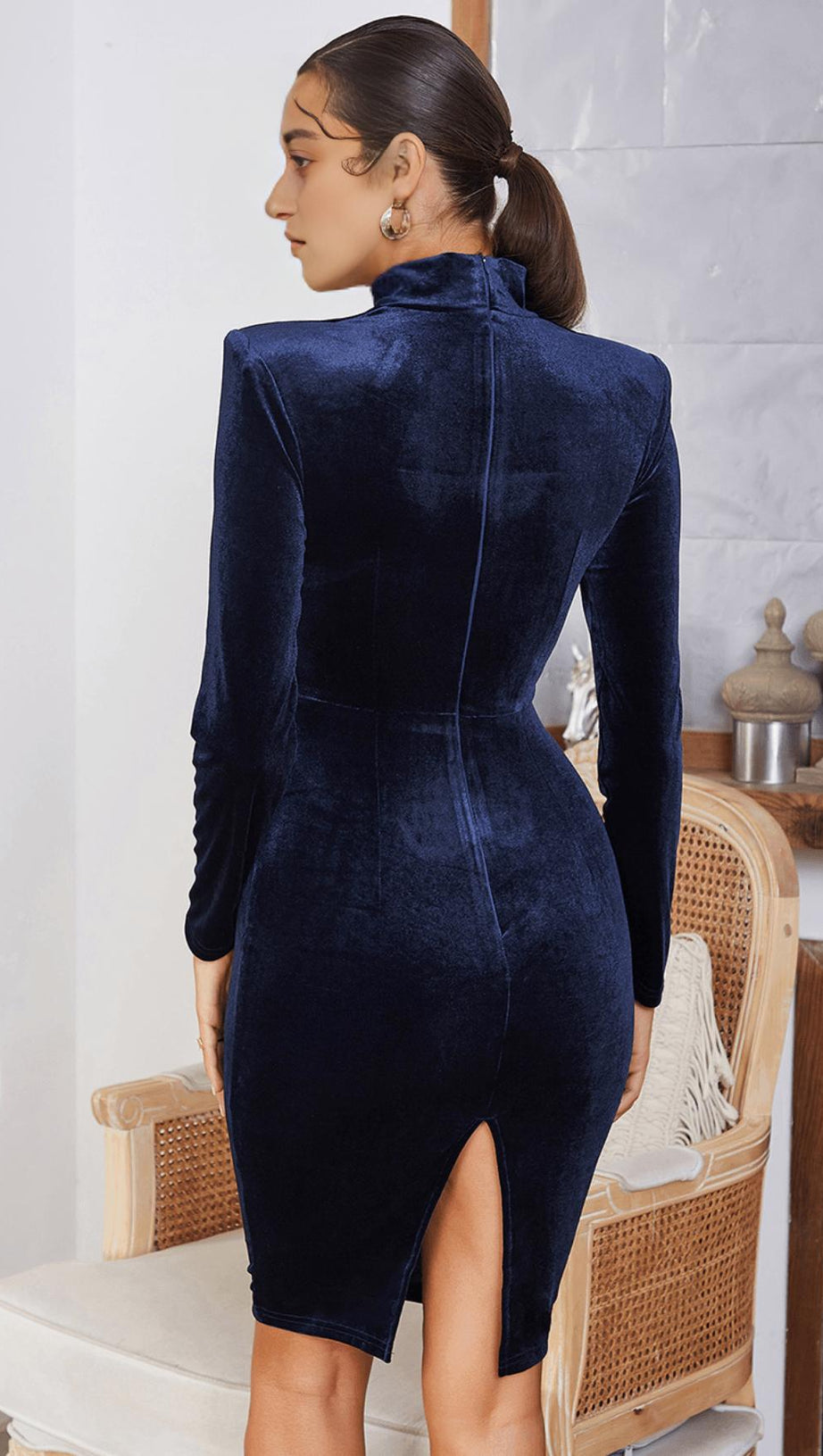 SQUARE NECK GOLD VELVET DRESS