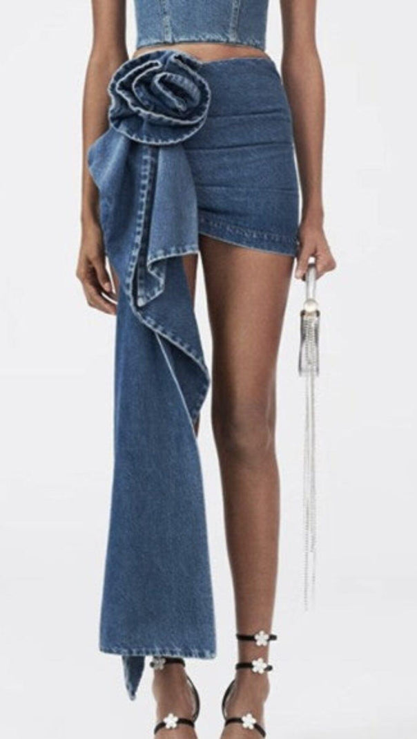 AIIZIE MOICU FLOWER ASYMMETRIC HEM DENIM SKIRT - product image