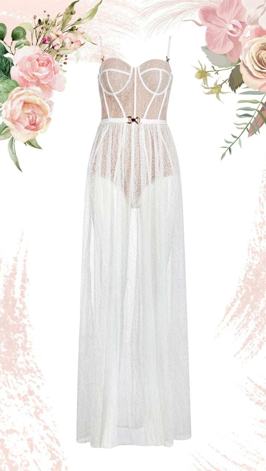 WHITE  LACE STITCHING  MAXI DRESS