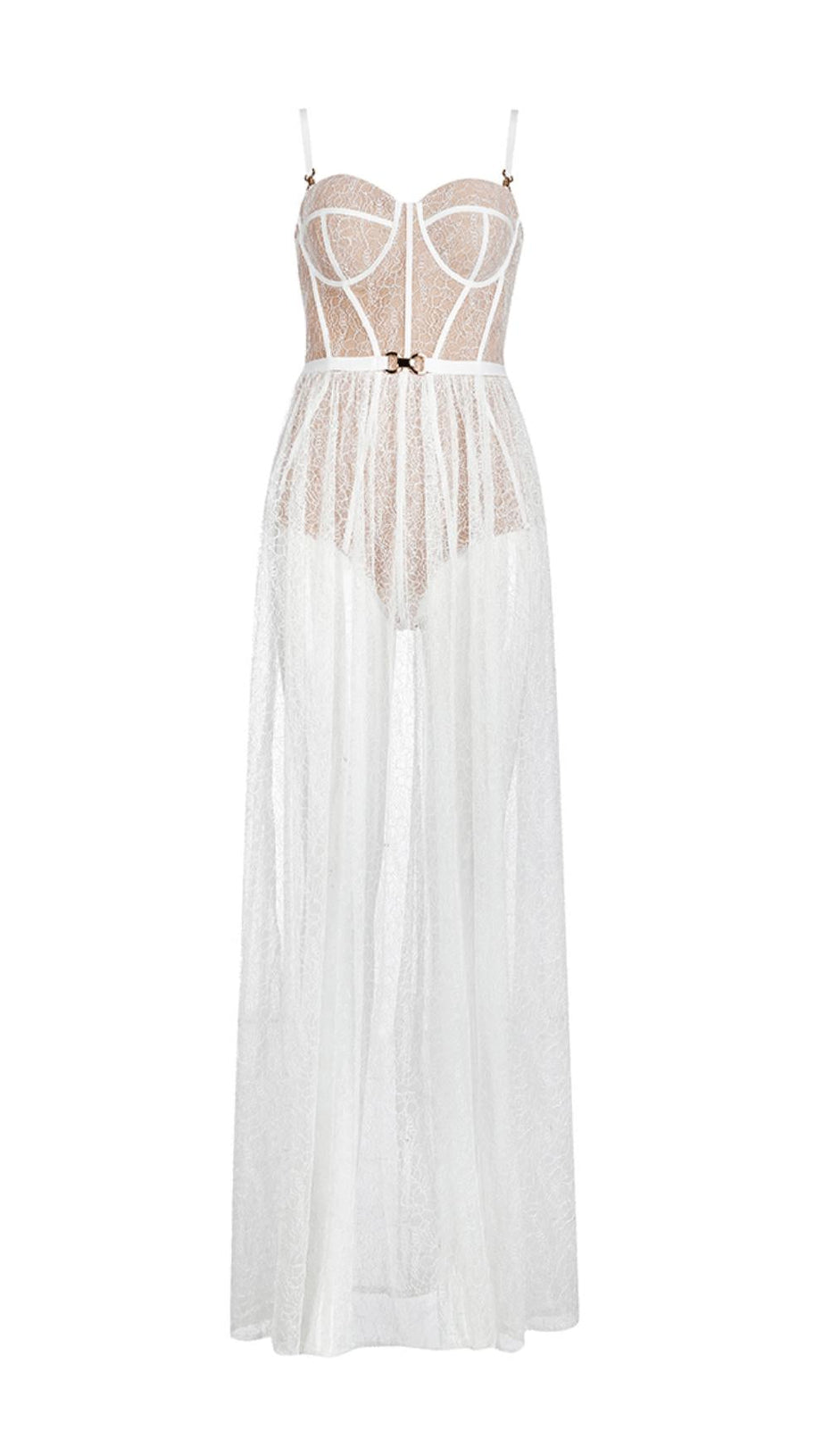 WHITE  LACE STITCHING  MAXI DRESS