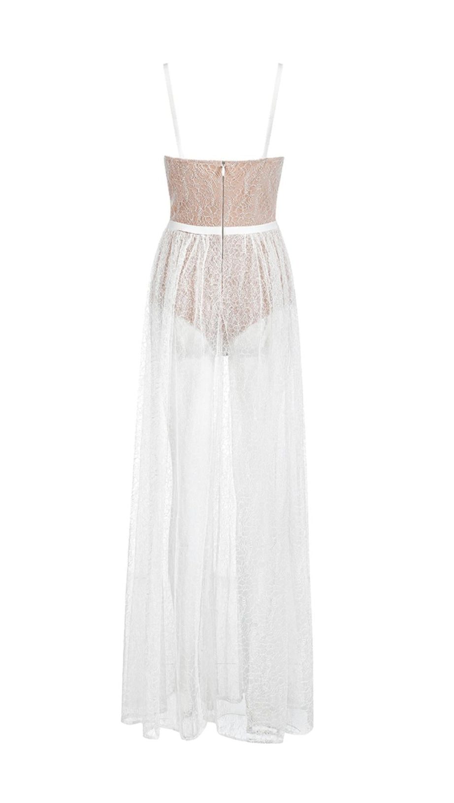 WHITE  LACE STITCHING  MAXI DRESS