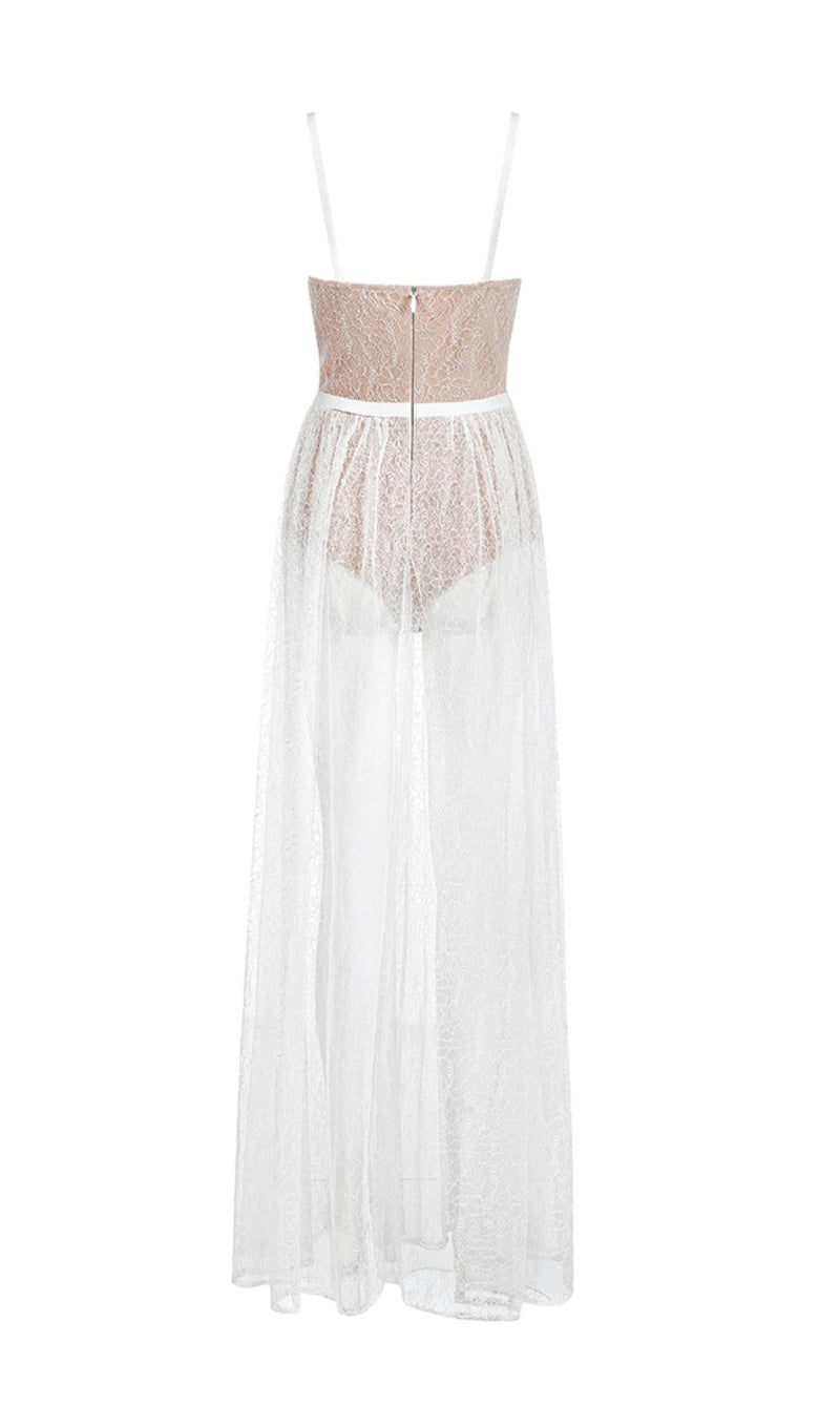 WHITE  LACE STITCHING  MAXI DRESS