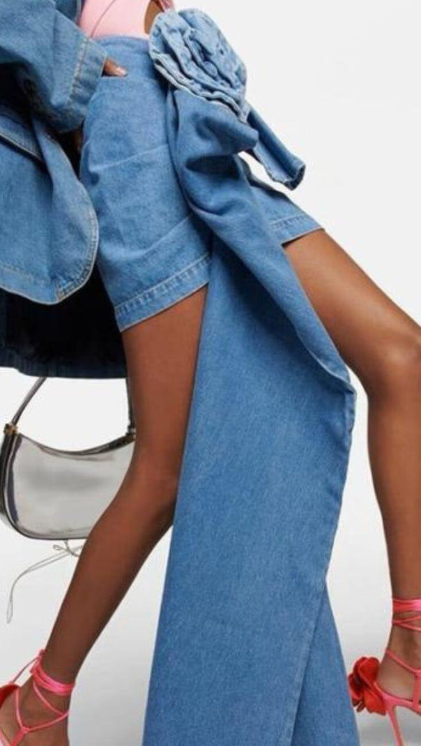 AIIZIE MOICU FLOWER ASYMMETRIC HEM DENIM SKIRT - product image