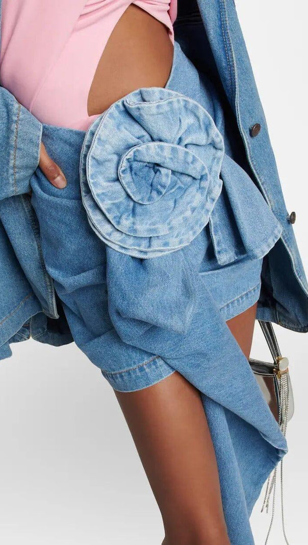 AIIZIE MOICU FLOWER ASYMMETRIC HEM DENIM SKIRT - product image