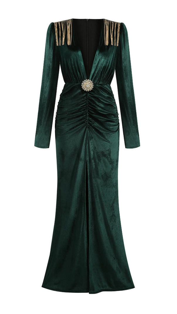 AIIZIE SHOULDER PAD FRINGED LONG GOWN - product image