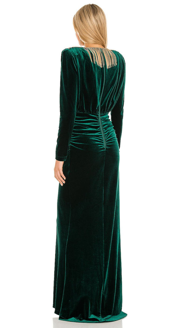 AIIZIE SHOULDER PAD FRINGED LONG GOWN - product image