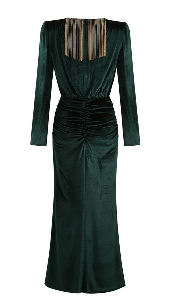 AIIZIE SHOULDER PAD FRINGED LONG GOWN - product image