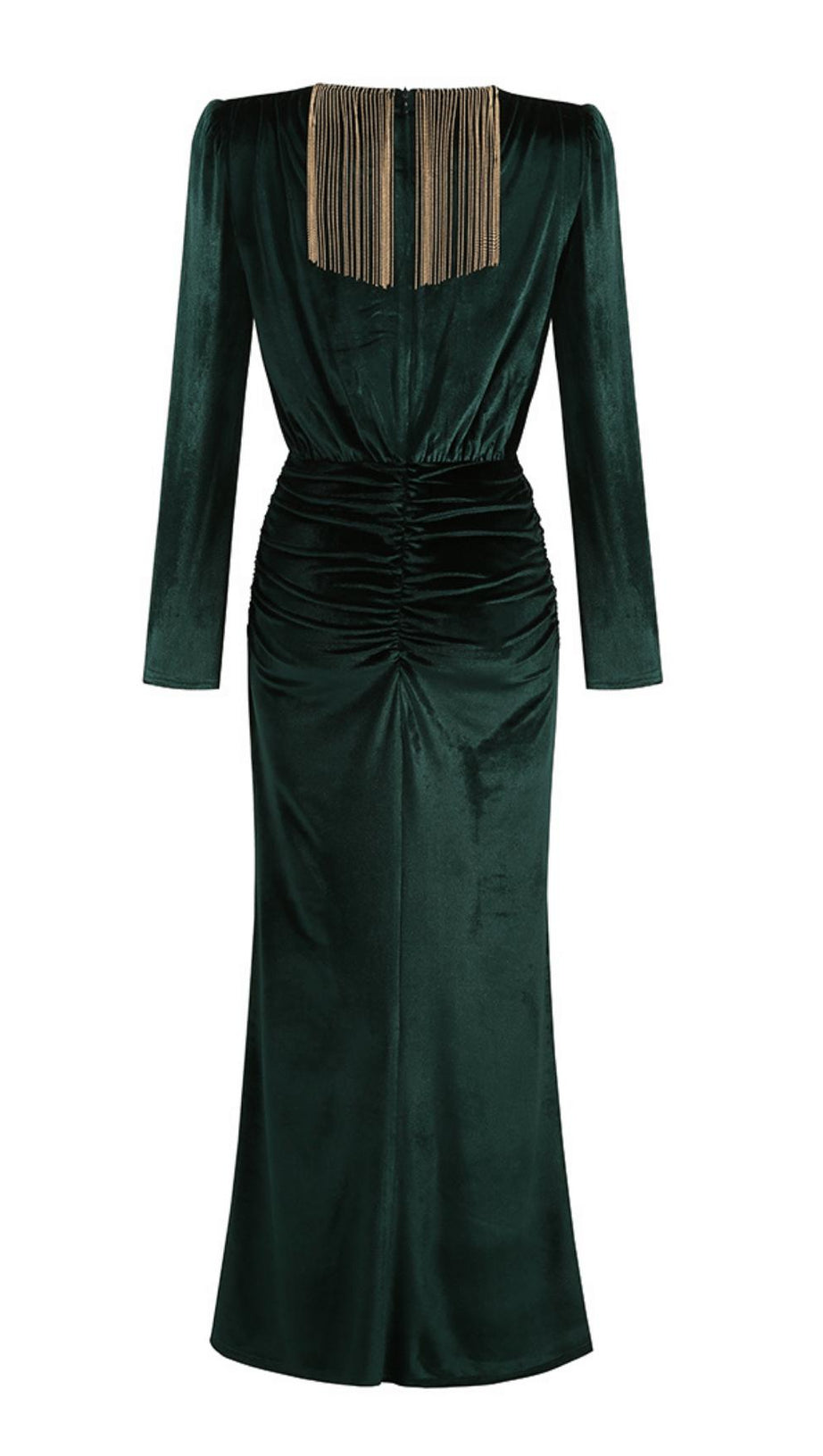 SHOULDER PAD FRINGED LONG GOWN