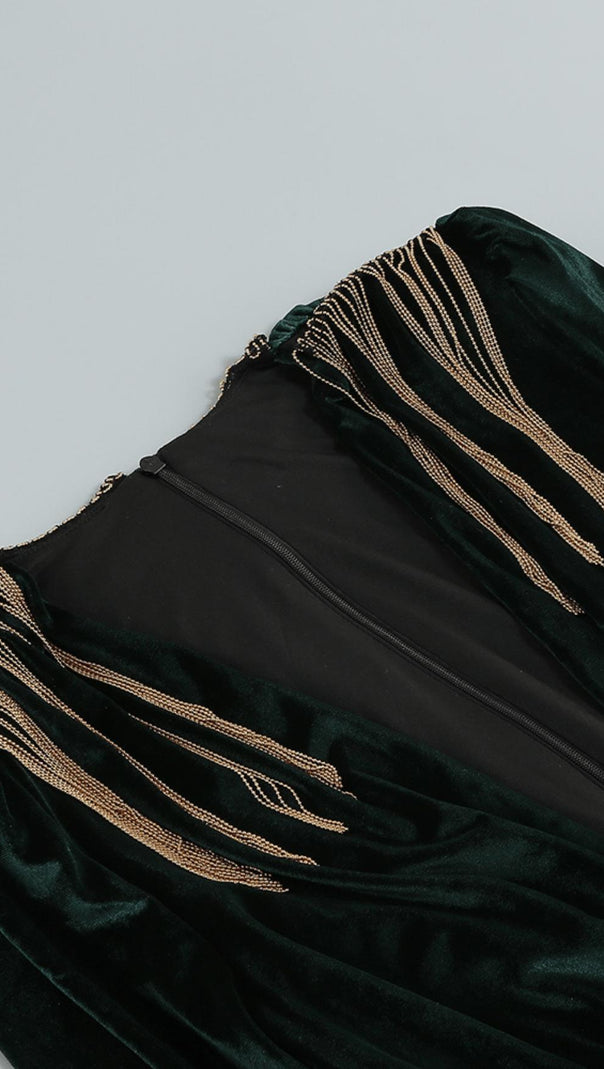 AIIZIE SHOULDER PAD FRINGED LONG GOWN - product image