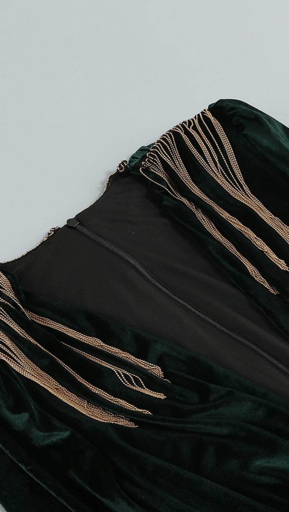 SHOULDER PAD FRINGED LONG GOWN