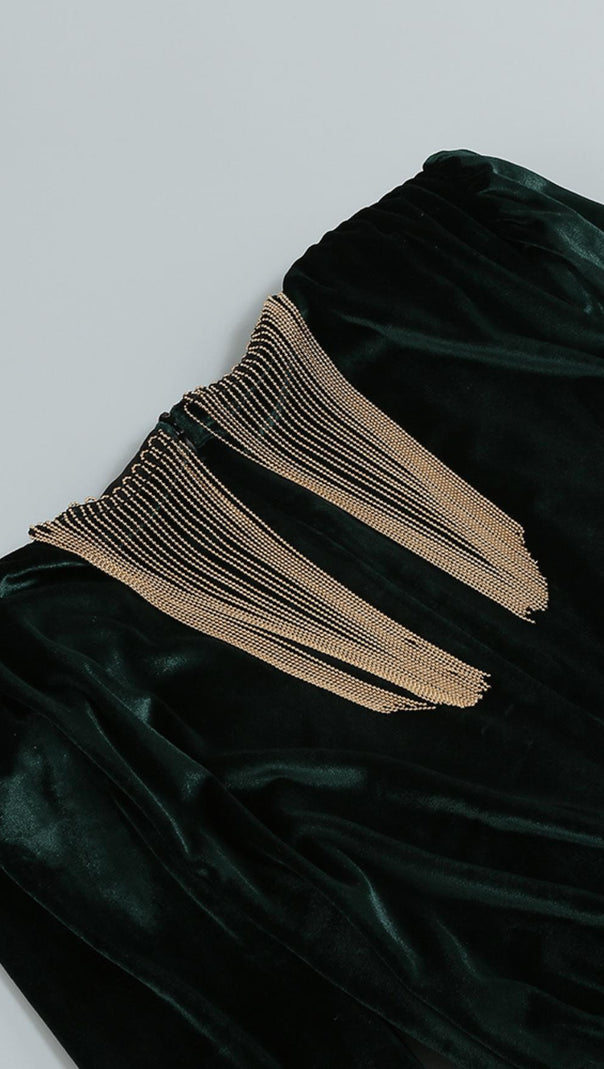 AIIZIE SHOULDER PAD FRINGED LONG GOWN - product image