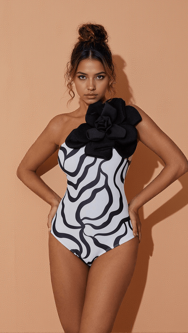 AIIZIE AURELIANA FLOWER ZEBRA PRINTED ONE PIECE SWIMSUIT - product image