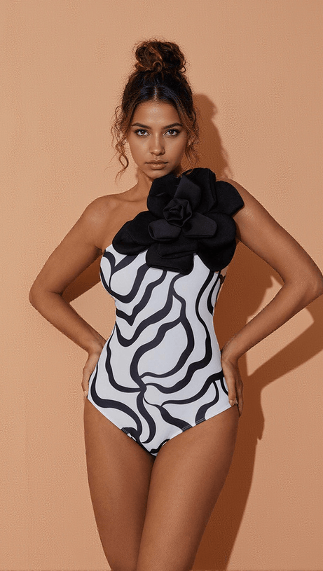 AURELIANA FLOWER ZEBRA PRINTED ONE PIECE SWIMSUIT