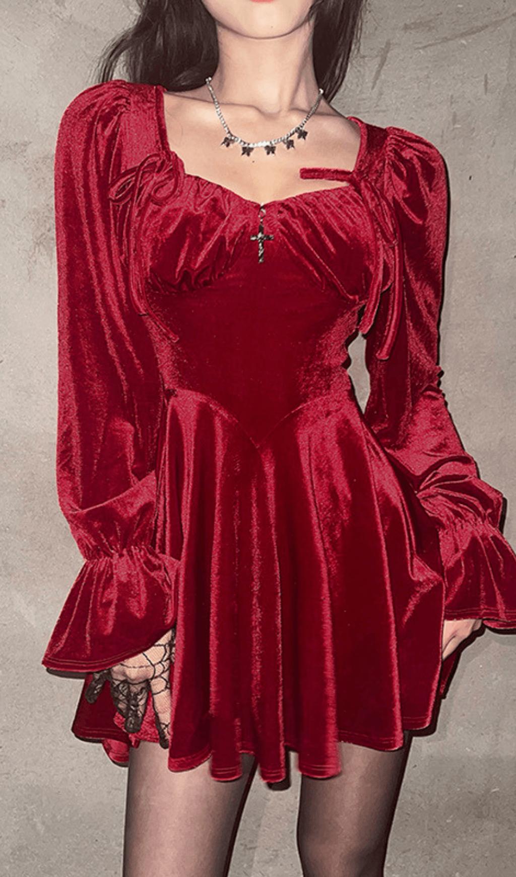 RETRO SQUARE NECK WAIST DRESS