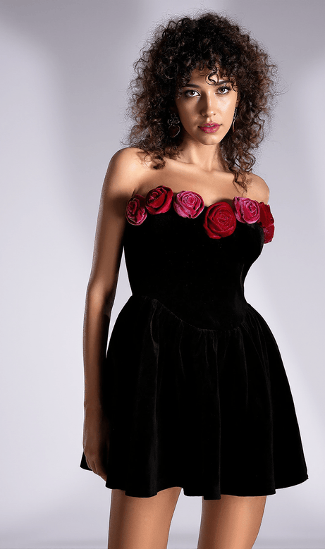 Macrouli Floral Velvet Off Shoulder Mini Dress