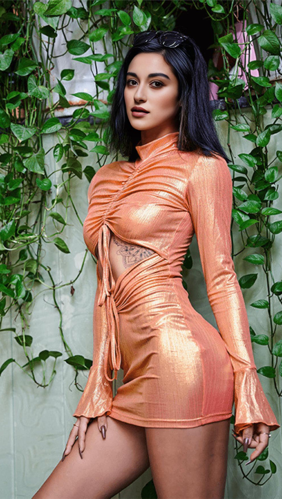 HOLLOW PLEATED DRESS