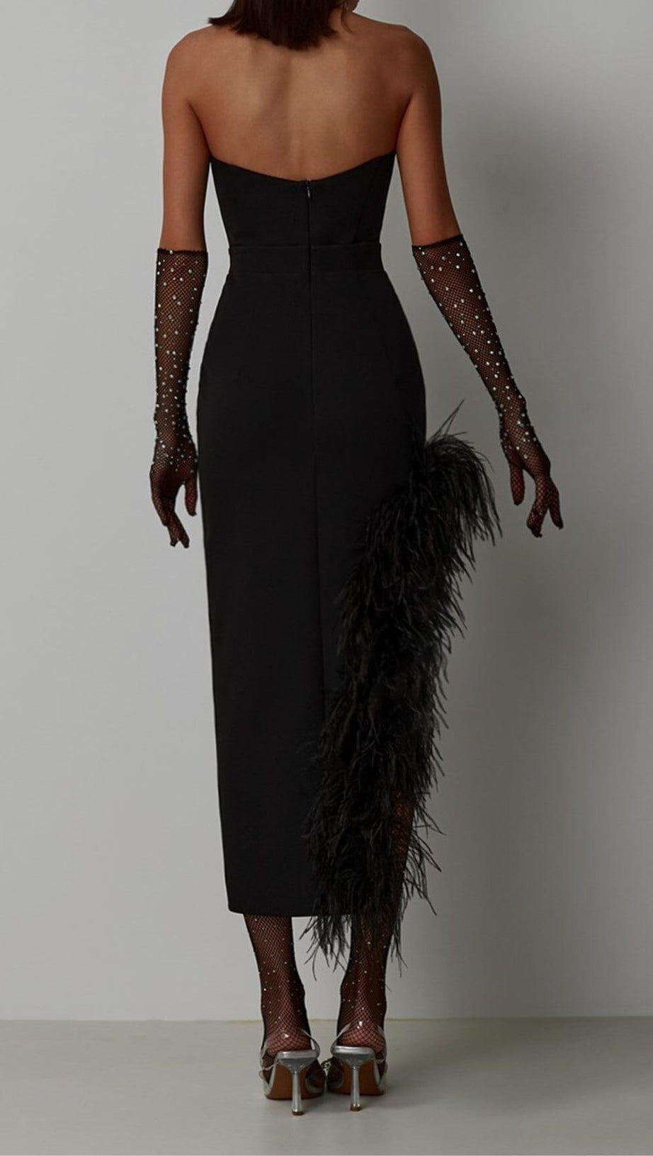 FEATHER HIGH-LOW DRESS IN BLACK