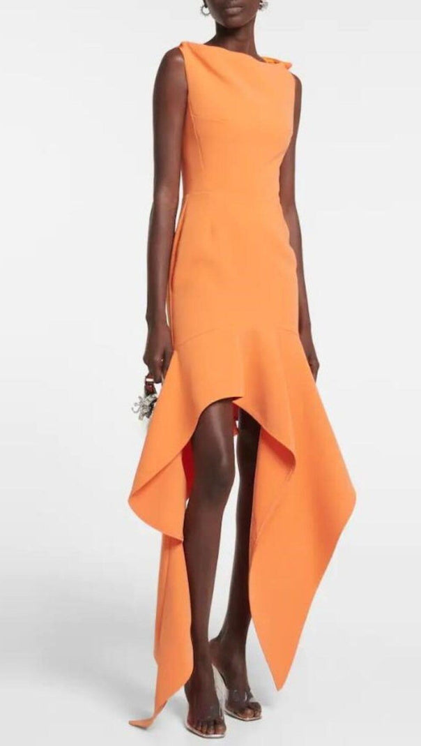 AIIZIE RUFFLED ASYMMETRIC HIGH-LOW DRESS IN ORANGE - product image