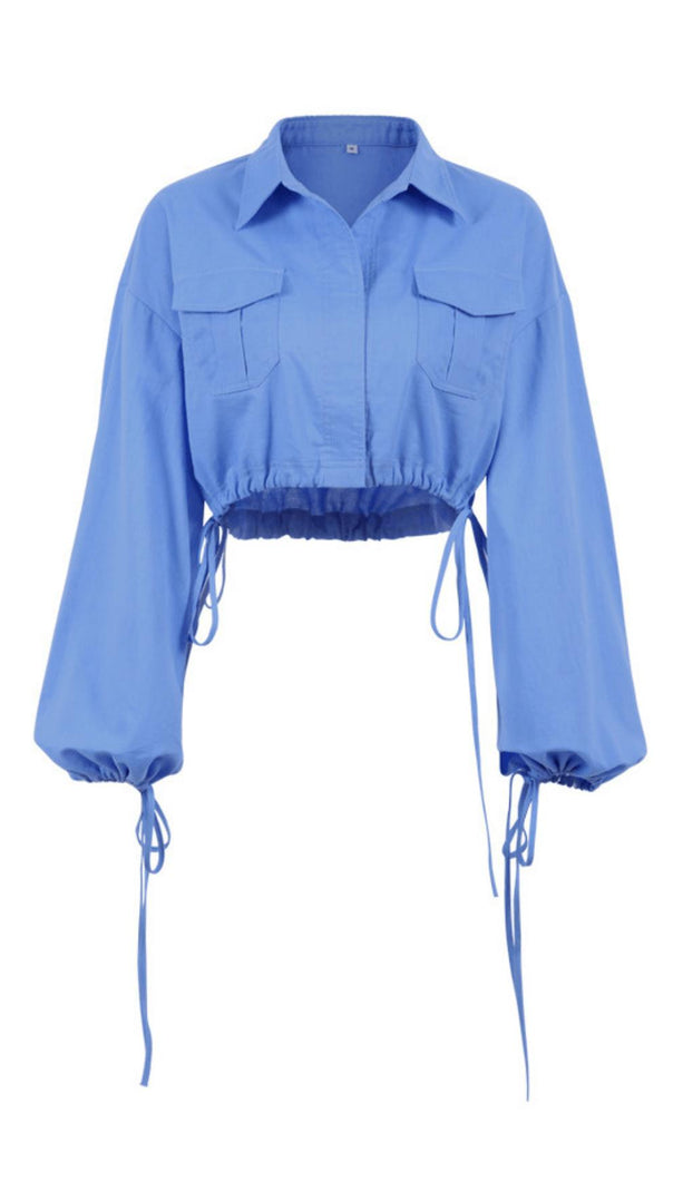 AIIZIE BRAWSTRING WAIST SHORT SHIRT IN BLUE - product image