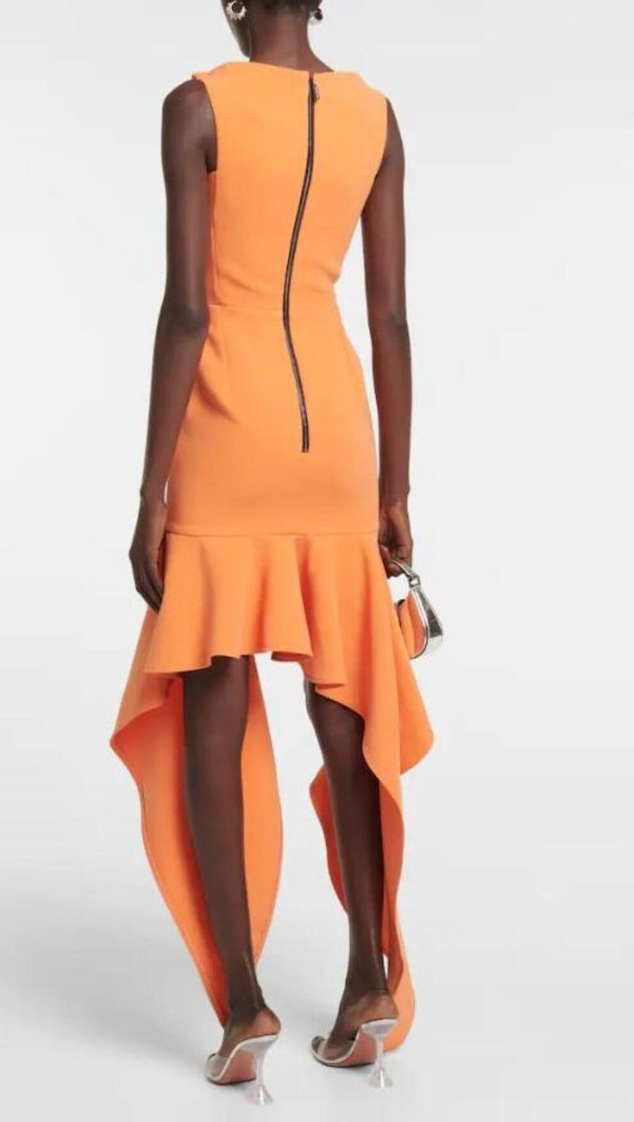 RUFFLED ASYMMETRIC HIGH-LOW DRESS IN ORANGE