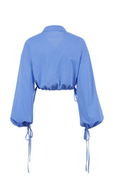 BRAWSTRING WAIST SHORT SHIRT IN BLUE