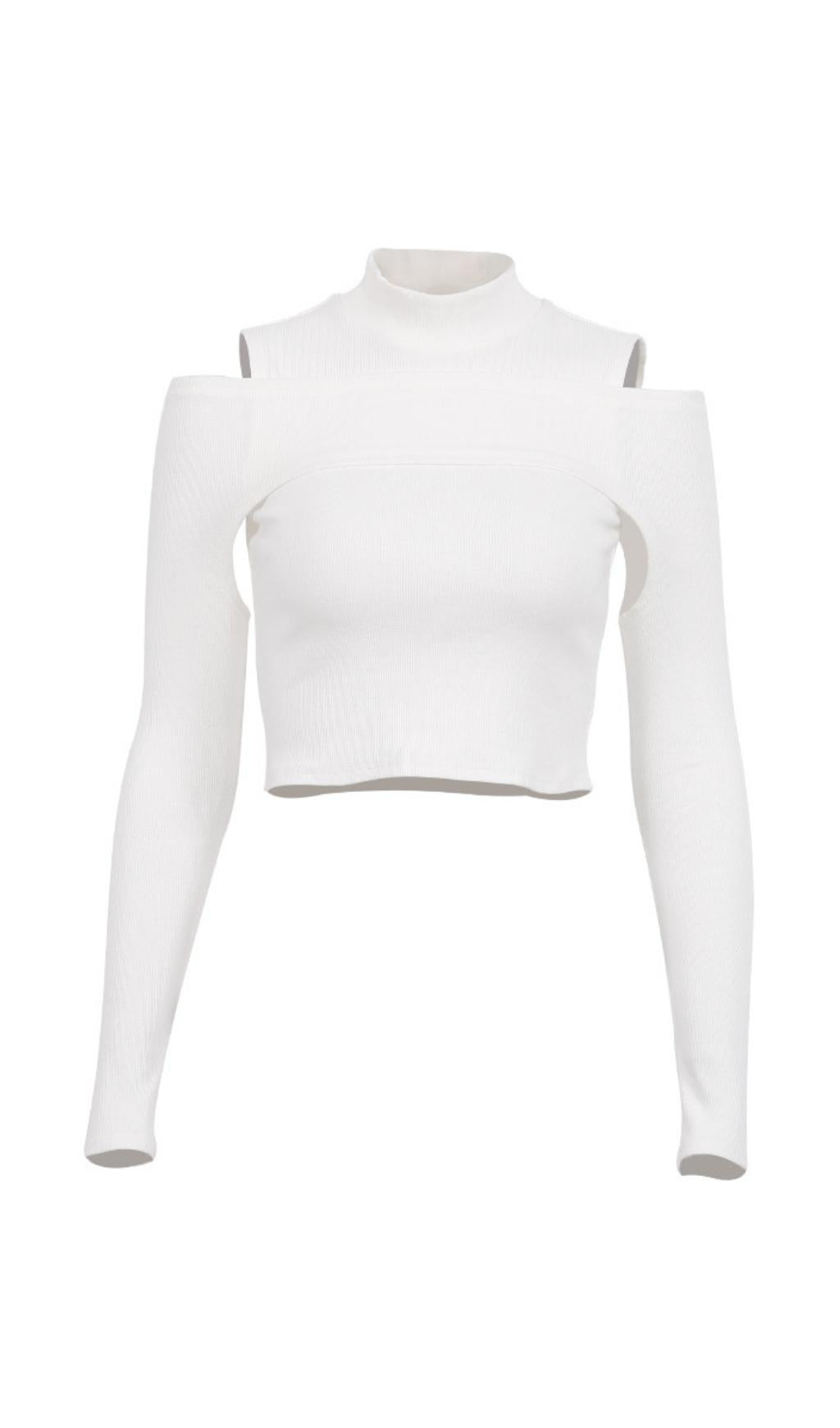 OFF-THE-SHOULDER SOLID COLOR T-SHIRT