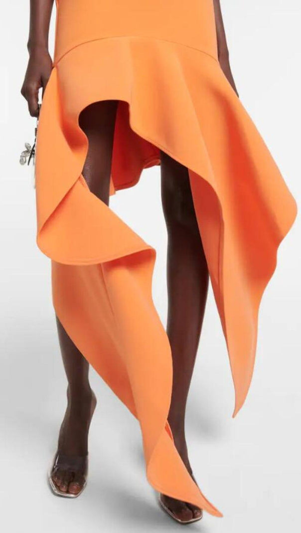 AIIZIE RUFFLED ASYMMETRIC HIGH-LOW DRESS IN ORANGE - product image